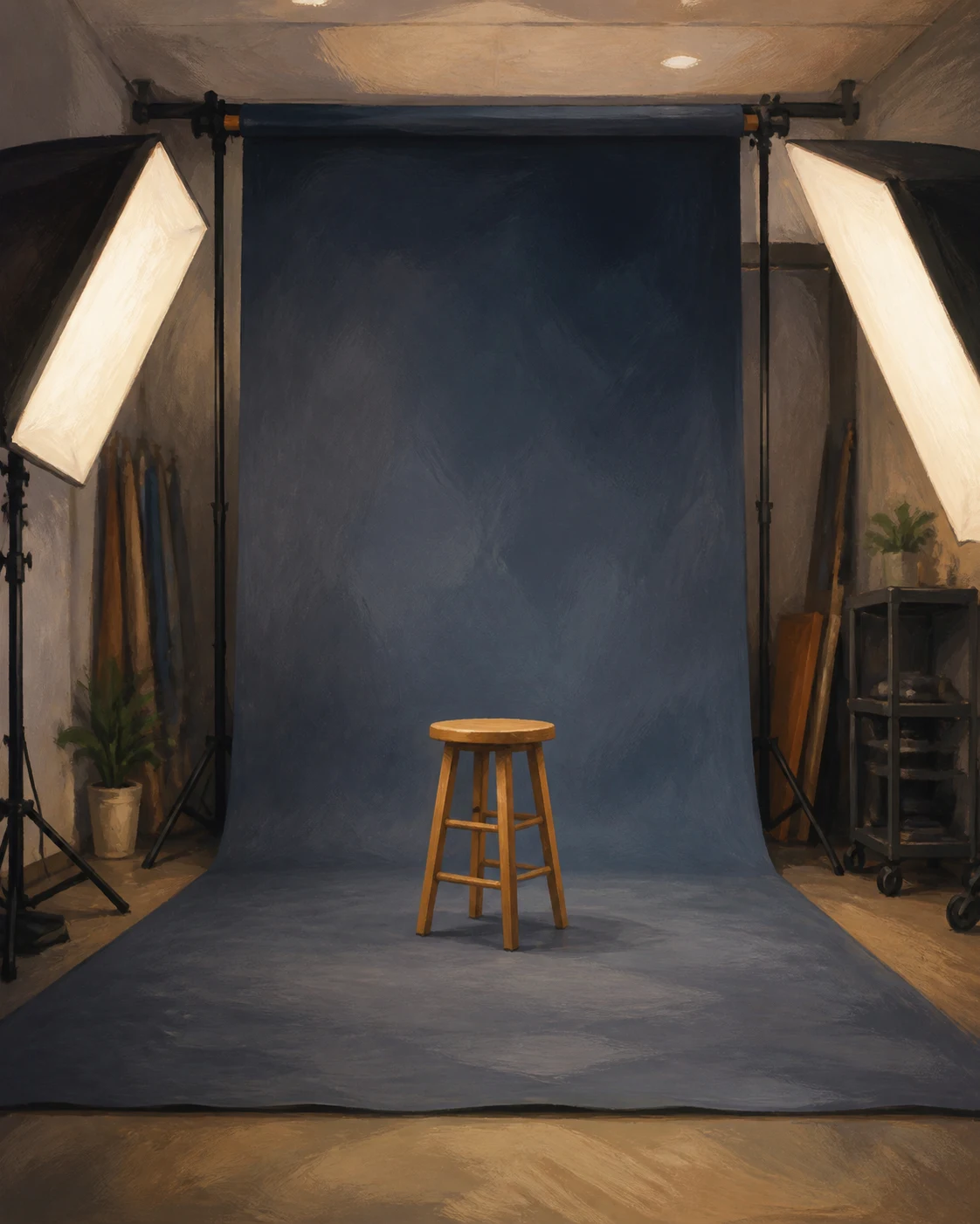 Illustration of the shooting floor with the set built and lights ready
